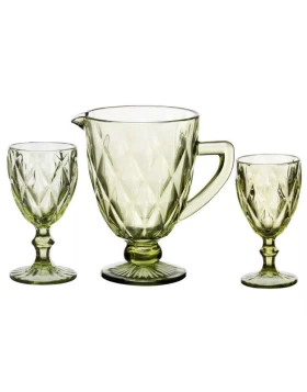 Σετ 12 ποτήρια και κανάτα Cryspo Trio Kare Green