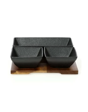 Σετ 3 μπολ σε ξύλινη βάση 20.5 εκ. Cryspo 65.000.203