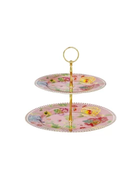 Εταζέρα διπλή πορσελάνη Cryspo Trio Floral Pink