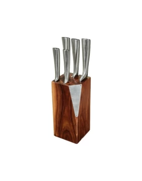 Σετ 5 ανοξείδωτα μαχαίρια βάση ακακίας 5Five 136226 