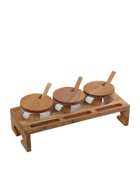 ΣΕΤ ΜΠΑΧΑΡΙΚΩΝ ΜΕ 3 ΓΥΑΛΙΝΑ ΔΟΧΕΙΑ ΜΕ ΚΑΠΑΚΙ ΣΕ ΞΥΛΙΝΗ ΒΑΣΗ 29Χ12ΕΚ 200CC/TMX Espiel KOP113