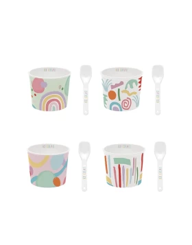 Σετ 4 μπολάκια-κουταλάκια παγωτού πορσελάνη Easy life Good Vibes