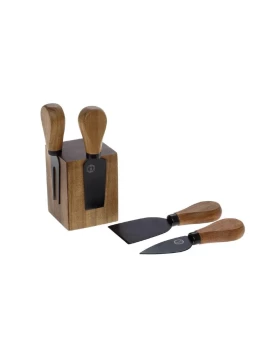 Σετ 4 μαχαίρια τυριών σε ξύλινη βάση Cryspo Trio 01.00.506