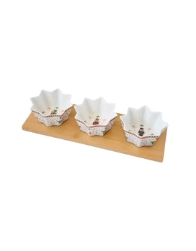 Σετ 3 μπολάκια πορσελάνη για ντιπ σε βάση bamboo Easy Life 2183NUTC