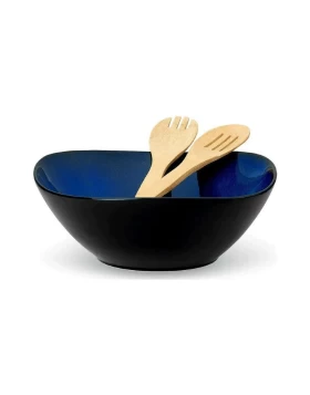 Σαλατιέρα πορσελάνη & κουτάλες σερβιρίσματος Cryspo Trio Indigoblue