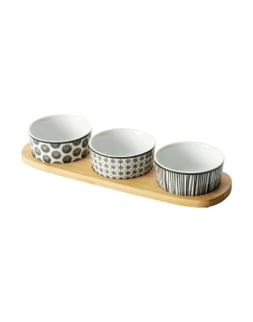 Σετ 3 μπολάκια πορσελάνη για ντιπ σε βάση bamboo Secret De Gourmet 160638