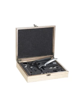 Σετ αξεσουάρ κρασιού 9 τμχ σε ξύλινη θήκη Secret De Gourmet 160755