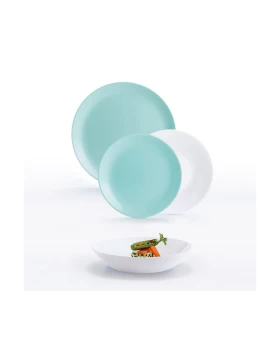 Σετ γυάλινα πιάτα φαγητού 18 τμχ Luminarc Diwali Turquoise-White