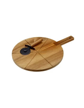 Ξύλινο πλατό σερβιρίσματος πίτσας 32 εκ. και κόπτης Cryspo Trio 01.00.210