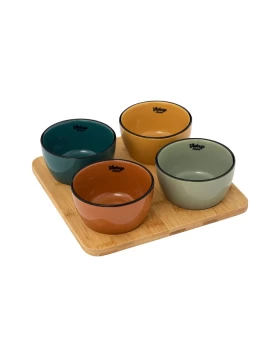 Σετ 4 μπολάκια stoneware για ντιπ σε βάση bamboo Secret De Gourmet 196384
