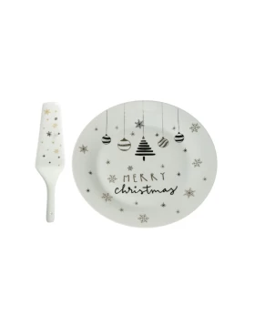Χριστουγεννιάτικη πιατέλα 27 εκ. και σπάτουλα πορσελάνη Zen Collection 49113