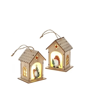 Ξύλινα φωτιζόμενα σπιτάκια 8χ7χ10 εκ. Xmas Iliadis 83346 2 σχέδια 