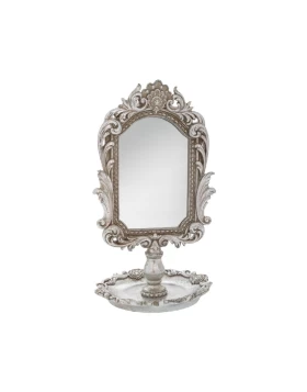 Ασημί Vintage Επιτραπέζιος Καθρέφτης Σκαλιστός Iliadis 16x15.5x27εκ.