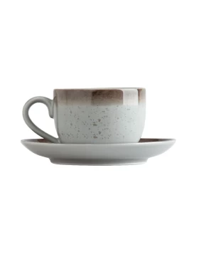 Σετ 6τμχ Φλυτζάνια Τσαγιού με Πιατάκια Ionia Stigmes Γκρι με Καφέ Περίγραμμα