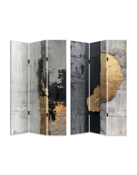 Παραβάν Διπλής Όψης ANKOR 180x120cm σε Καμβά με Abstract Art & Χρυσές Λεπτομέρειες 844074