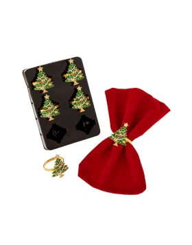 Σετ 6 Δαχτυλίδια Πετσέτας με Χριστουγεννιάτικο Δέντρο Iliadis 91830