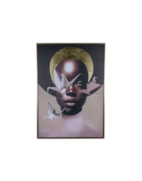 Zen Πίνακας με Κορνίζα – Έγχρωμο Πορτραίτο με Χρυσές Λεπτομέρειες 50x70x2,5εκ 49818