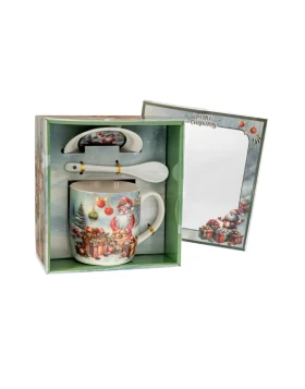 Χριστουγεννιάτικη Κεραμική Κούπα με Κουτάλι & Πιατάκι 91823