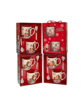 Σετ 2 Χριστουγεννιάτικες Κεραμικές Κούπες με Κουταλάκι σε Κουτί Δώρου 150ml - Iliadis