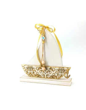 Ξύλινο Γούρι Καραβάκι Λευκό - KorresCraft 262-106-01