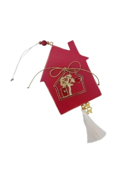 Ξύλινο Κρεμαστό Σπίτι Γούρι 2026 Κόκκινο - KorresCraft 262-033-6-R