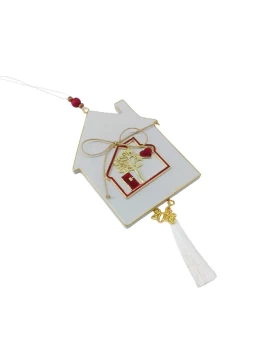 Ξύλινο Κρεμαστό Σπίτι Γούρι 2026 Λευκό- KorresCraft 262-033-6-W