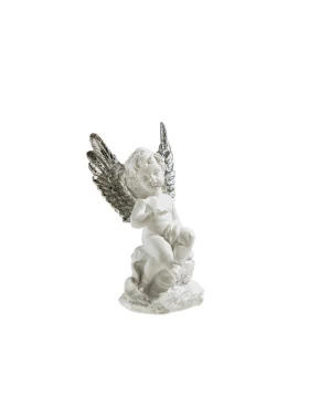 Διακοσμητικό Αγγελάκι Πολυεστερικό Καθιστό Λευκό με Ασημί Φτερά 17.5 εκ. Zen Collection 51869