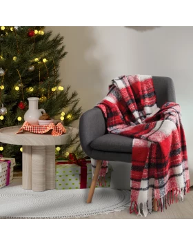 DAS HOME ΚΟΥΒΕΡΤΑ ΚΑΝΑΠΕ FAUX MOHAIR 1379 BLACK, RED