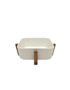 Espiel Πυρίμαχη Σαλατιέρα Πορσελάνης με Βάση Ακακίας (YUB102) - 21.8x21.8cm