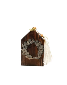 Χειροποίητο Ξύλινο Γούρι Σπίτι με Ανάγλυφο Στεφάνι Ελιάς (14cm) KorresCraft 262-210-B