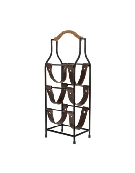 Μεταλλική Κάβα Κρασιών 3 Θέσεων Iliadis 88184 με Δερμάτινες Θήκες & Σχοινένια Λαβή (17,5x13x52cm)