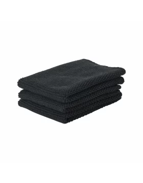 Zone Denmark Σετ 3 Πλεκτές Πετσέτες Κουζίνας 100% Οργανικό Βαμβάκι - Black (330409)