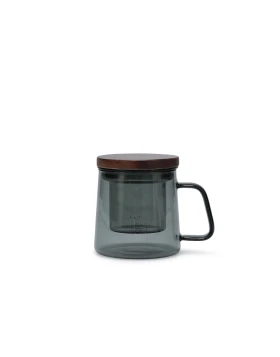 Salt&Pepper 800200 Κούπα Τσαγιού Luma 370ml με Γυάλινο Φίλτρο & Ξύλινο Καπάκι - Smoked Grey