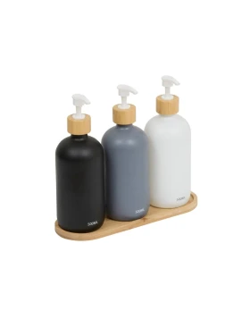 Σετ 3 Γυάλινα Ντισπένσερ Σαπουνιού 500ml με Δίσκο Μπαμπού - 5five 214782
