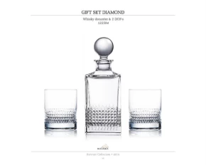 Σετ κρυστάλλινη καράφα & 2 ποτήρια ουίσκι Rogaska Diamond
