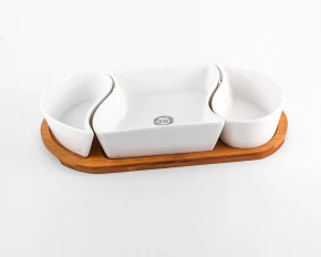 Σετ 3 μπολ πορσελάνης σε βάση bamboo Cryspo 65.00.140