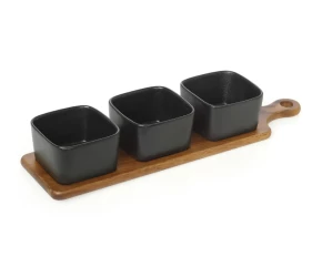 Σετ 3 μπολ σε ξύλινη βάση 40 εκ. Cryspo Trio 65.000.208