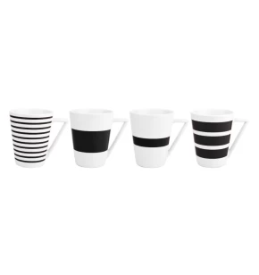 Σετ 4 κούπες πορσελάνη 360 ml Salt & Pepper Black Stripes