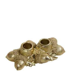 Διπλό Κηροπήγιο Βελανίδια σε Χρυσό Χρώμα 16,5εκ. Espiel MT2621K2