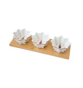 Σετ 3 μπολάκια πορσελάνη για ντιπ σε βάση bamboo Easy Life 2183NUTC