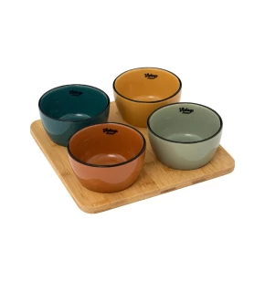 Σετ 4 μπολάκια stoneware για ντιπ σε βάση bamboo Secret De Gourmet 196384
