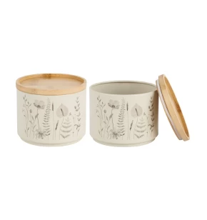 Σετ 2 μεταλλικά βάζα με ξύλινο καπάκι 11.3χ9.6 εκ. Ankor 845293