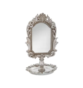 Ασημί Vintage Επιτραπέζιος Καθρέφτης Σκαλιστός Iliadis 16x15.5x27εκ.