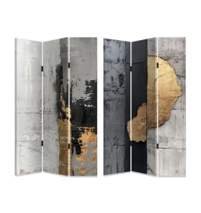 Παραβάν Διπλής Όψης ANKOR 180x120cm σε Καμβά με Abstract Art & Χρυσές Λεπτομέρειες 844074