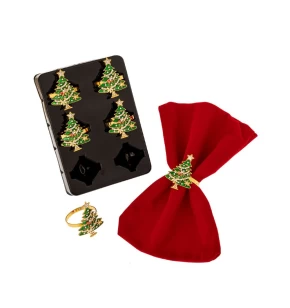 Σετ 6 Δαχτυλίδια Πετσέτας με Χριστουγεννιάτικο Δέντρο Iliadis 91830