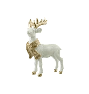 Ταρανδάκι Διακοσμητικό Όρθιο Λευκό με Σαμπανί Κασκόλ 18×10×14 εκ 50511