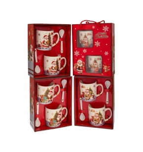 Σετ 2 Χριστουγεννιάτικες Κεραμικές Κούπες με Κουταλάκι σε Κουτί Δώρου 150ml - Iliadis