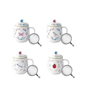 Κούπα Πορσελάνη με Καπάκι & Ανοξείδωτο Σουρωτήρι 450ml Easy Life 1370FGAR - 4 Σχέδια