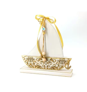 Ξύλινο Γούρι Καραβάκι Λευκό - KorresCraft 262-106-01