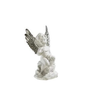 Διακοσμητικό Αγγελάκι Πολυεστερικό Καθιστό Λευκό με Ασημί Φτερά 17.5 εκ. Zen Collection 51869